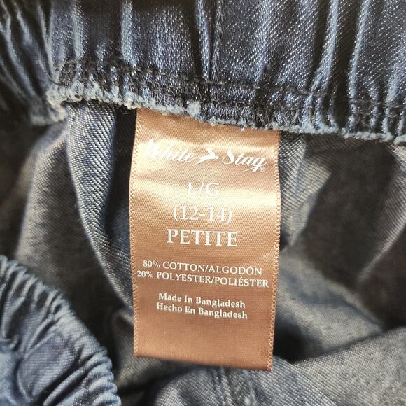 White Stag Denim Pants Womens PL Large Petite 12 14 Elastic Waist Capris Dark - Picture 13 of 13